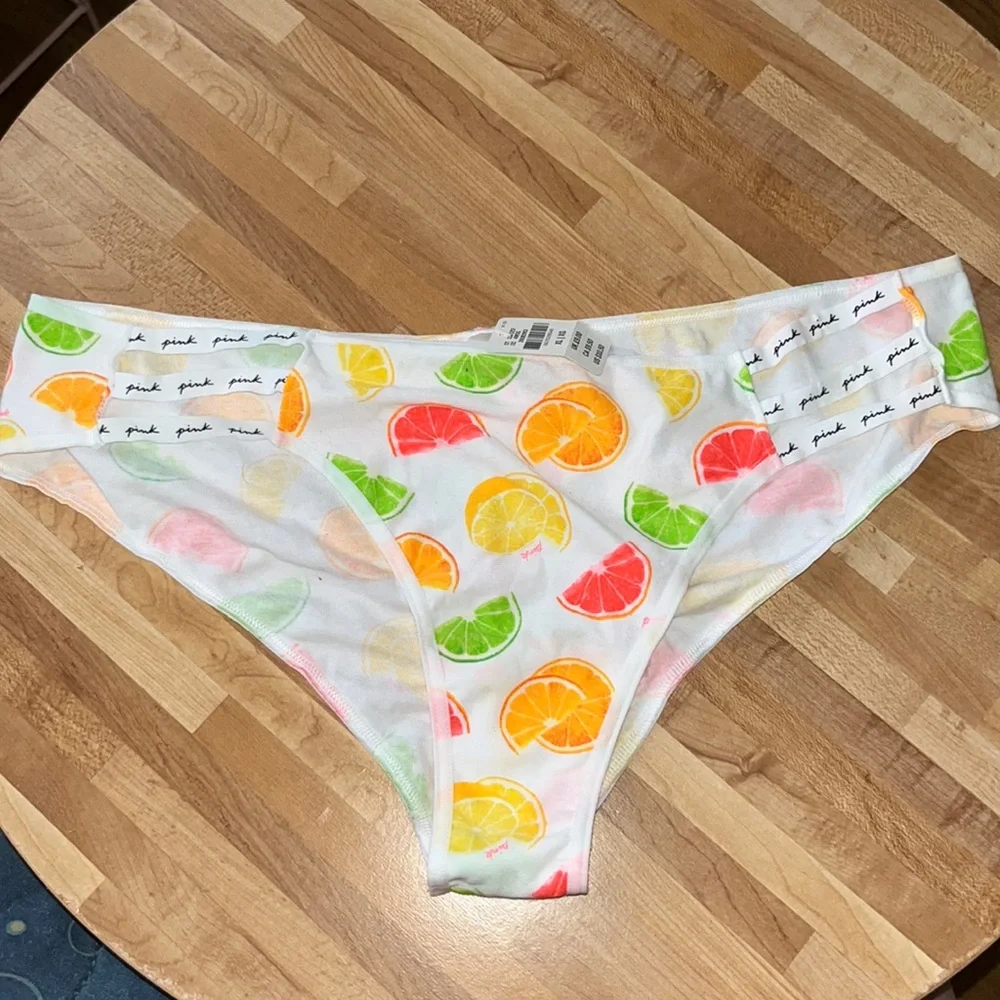 NWT PINK Victoria’s Secret XL Citrus Fruit Print Strappy Cotton Panties